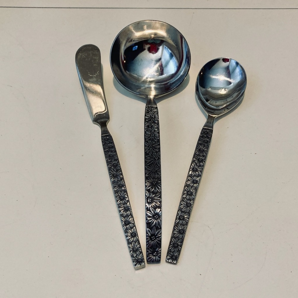 Vintage 3 Piece Serving Set Ladle, Sugar Spoon & Butter Knife Stainless Steel